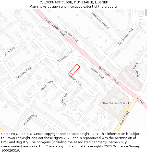 7, LOCKHART CLOSE, DUNSTABLE, LU6 3EF: Location map and indicative extent of plot