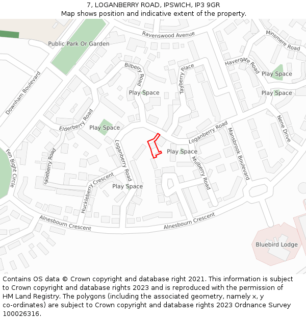 7, LOGANBERRY ROAD, IPSWICH, IP3 9GR: Location map and indicative extent of plot