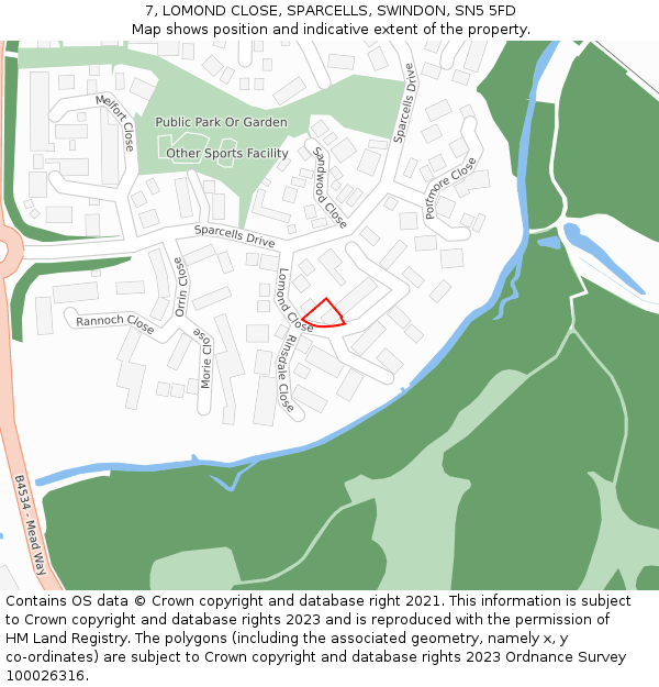 7, LOMOND CLOSE, SPARCELLS, SWINDON, SN5 5FD: Location map and indicative extent of plot
