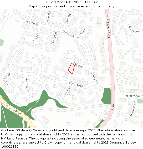 7, LON DEG, ABERGELE, LL22 8PZ: Location map and indicative extent of plot