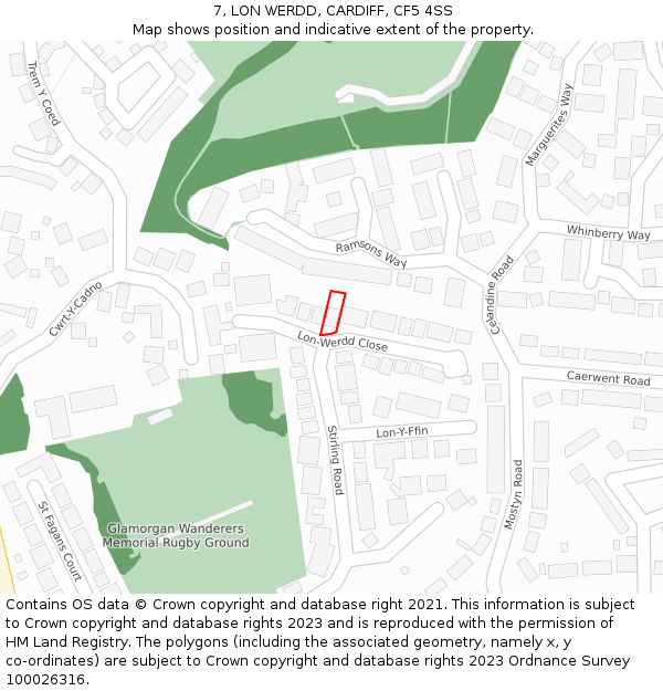 7, LON WERDD, CARDIFF, CF5 4SS: Location map and indicative extent of plot
