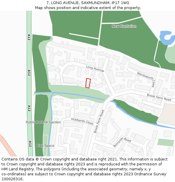 7, LONG AVENUE, SAXMUNDHAM, IP17 1WG: Location map and indicative extent of plot