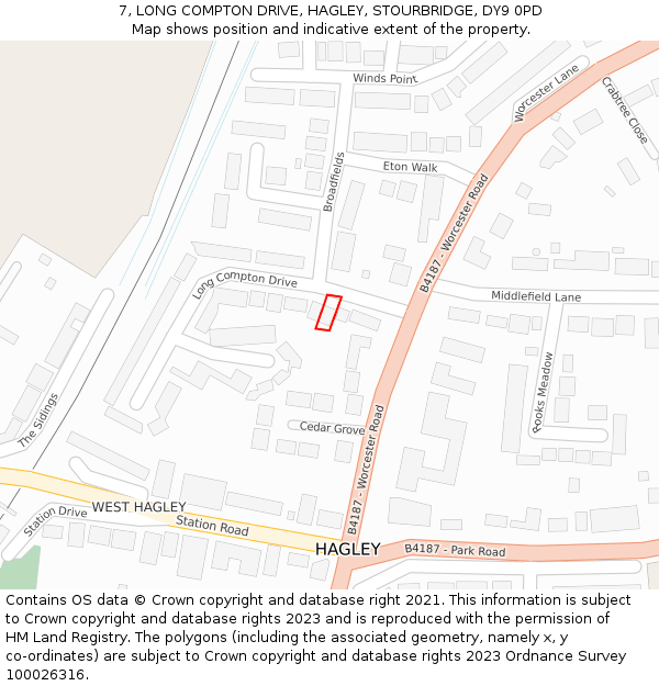 7, LONG COMPTON DRIVE, HAGLEY, STOURBRIDGE, DY9 0PD: Location map and indicative extent of plot