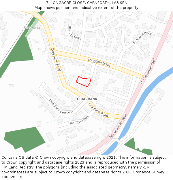 7, LONGACRE CLOSE, CARNFORTH, LA5 9EN: Location map and indicative extent of plot