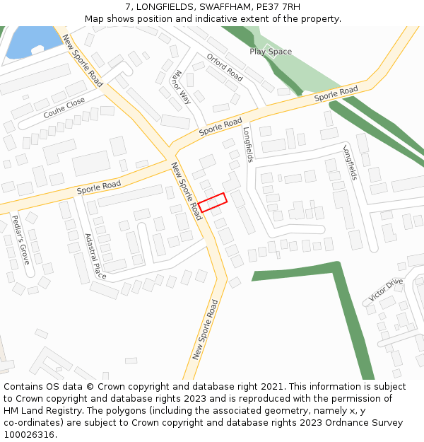 7, LONGFIELDS, SWAFFHAM, PE37 7RH: Location map and indicative extent of plot