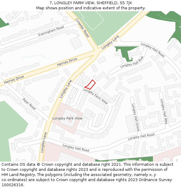 7, LONGLEY FARM VIEW, SHEFFIELD, S5 7JX: Location map and indicative extent of plot