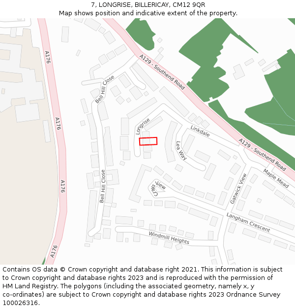 7, LONGRISE, BILLERICAY, CM12 9QR: Location map and indicative extent of plot