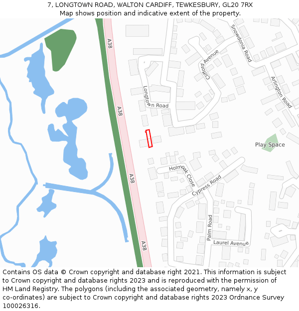 7, LONGTOWN ROAD, WALTON CARDIFF, TEWKESBURY, GL20 7RX: Location map and indicative extent of plot