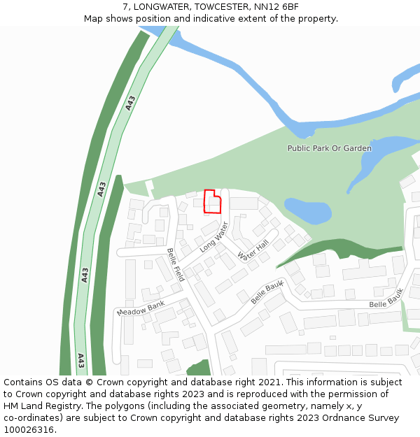 7, LONGWATER, TOWCESTER, NN12 6BF: Location map and indicative extent of plot
