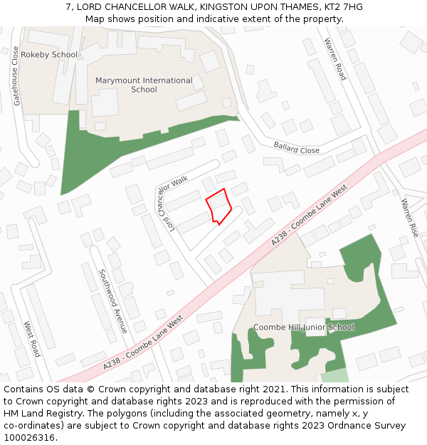 7, LORD CHANCELLOR WALK, KINGSTON UPON THAMES, KT2 7HG: Location map and indicative extent of plot