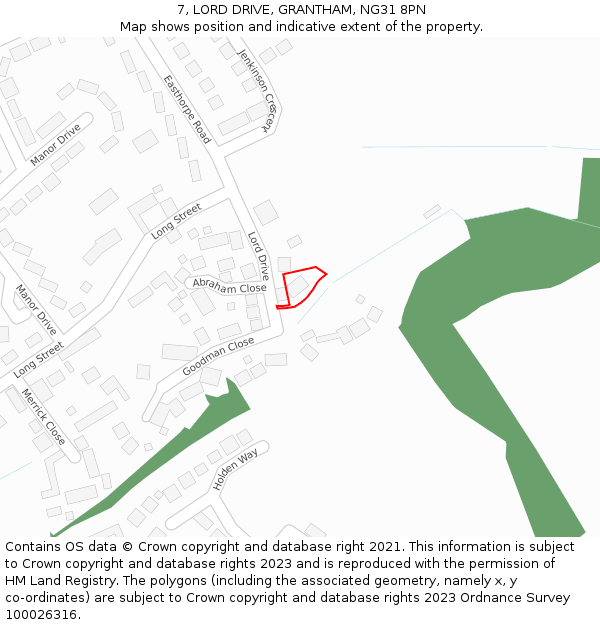 7, LORD DRIVE, GRANTHAM, NG31 8PN: Location map and indicative extent of plot