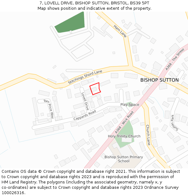 7, LOVELL DRIVE, BISHOP SUTTON, BRISTOL, BS39 5PT: Location map and indicative extent of plot