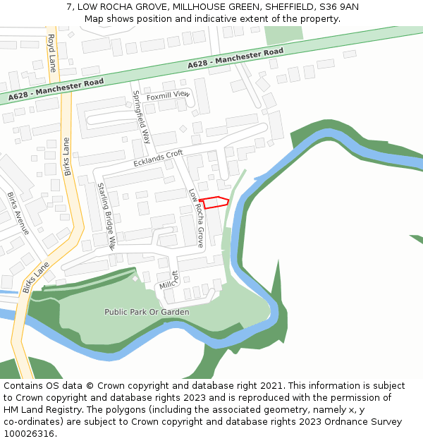 7, LOW ROCHA GROVE, MILLHOUSE GREEN, SHEFFIELD, S36 9AN: Location map and indicative extent of plot