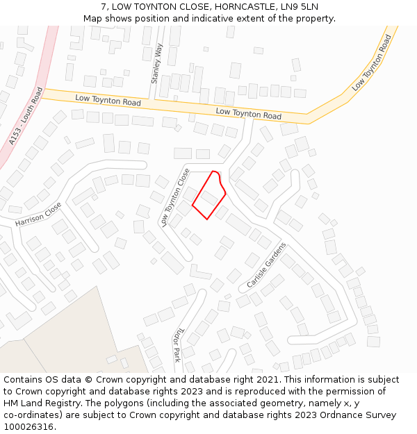 7, LOW TOYNTON CLOSE, HORNCASTLE, LN9 5LN: Location map and indicative extent of plot