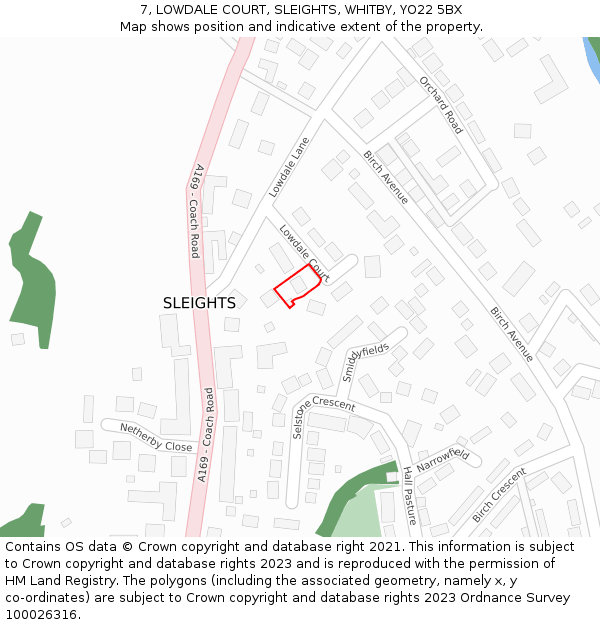 7, LOWDALE COURT, SLEIGHTS, WHITBY, YO22 5BX: Location map and indicative extent of plot