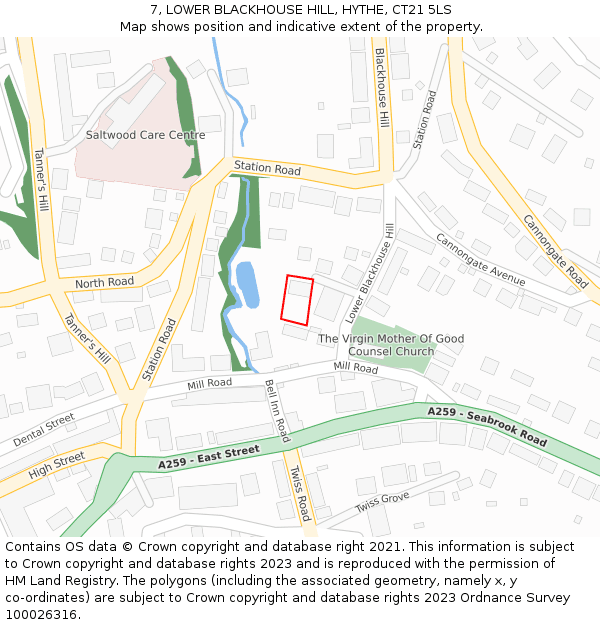 7, LOWER BLACKHOUSE HILL, HYTHE, CT21 5LS: Location map and indicative extent of plot