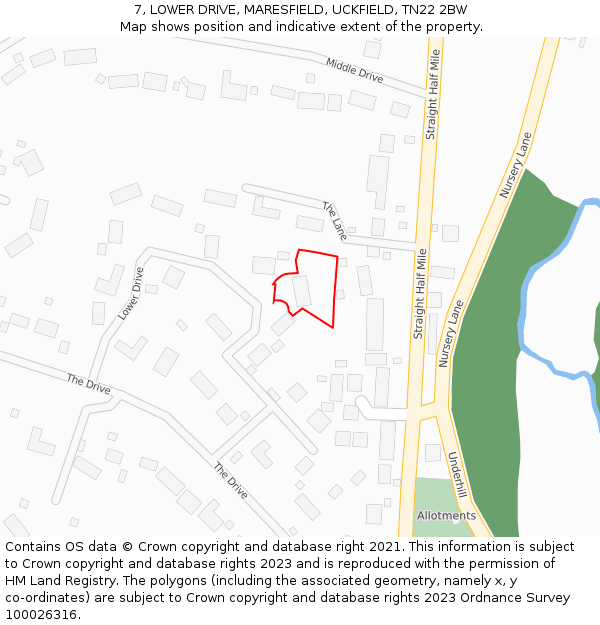 7, LOWER DRIVE, MARESFIELD, UCKFIELD, TN22 2BW: Location map and indicative extent of plot