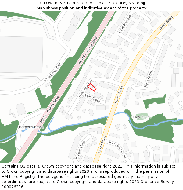 7, LOWER PASTURES, GREAT OAKLEY, CORBY, NN18 8JJ: Location map and indicative extent of plot