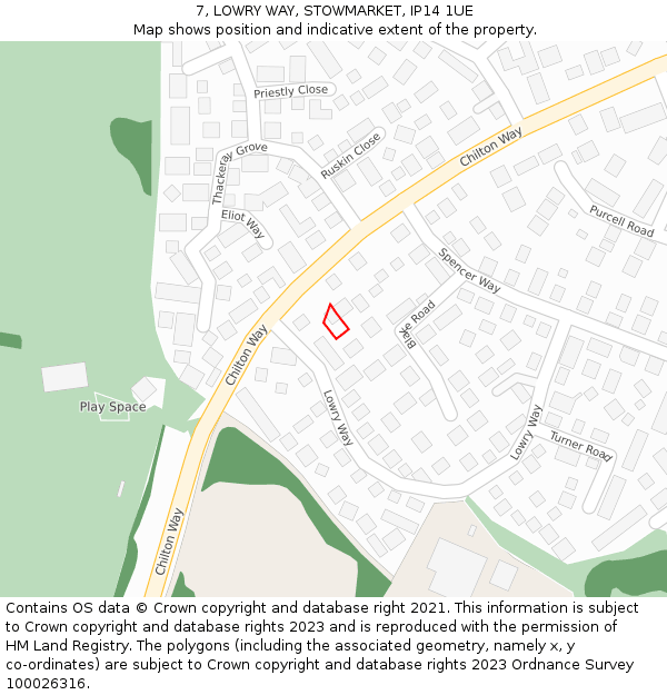 7, LOWRY WAY, STOWMARKET, IP14 1UE: Location map and indicative extent of plot