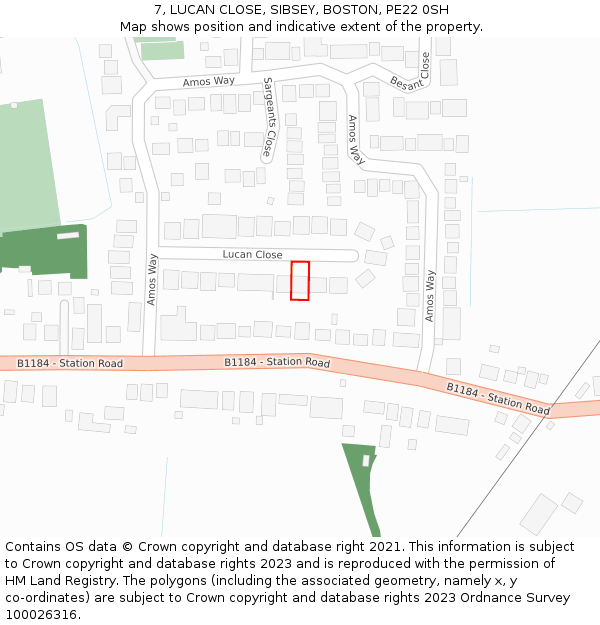 7, LUCAN CLOSE, SIBSEY, BOSTON, PE22 0SH: Location map and indicative extent of plot