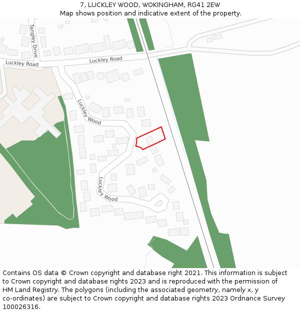 7, LUCKLEY WOOD, WOKINGHAM, RG41 2EW: Location map and indicative extent of plot