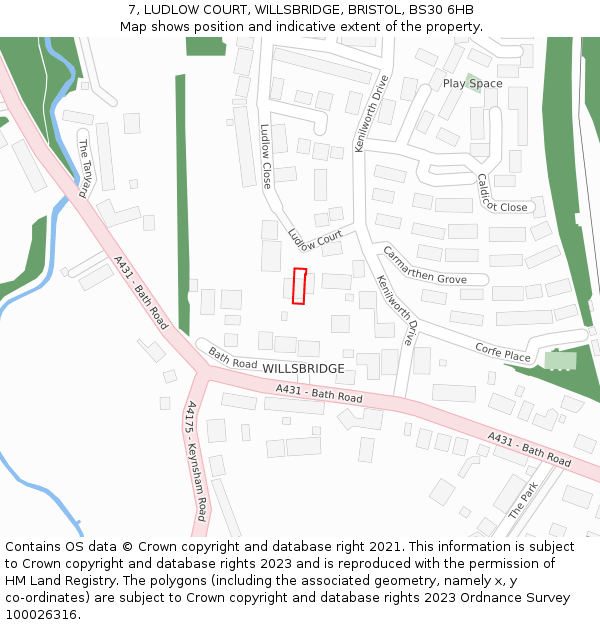 7, LUDLOW COURT, WILLSBRIDGE, BRISTOL, BS30 6HB: Location map and indicative extent of plot