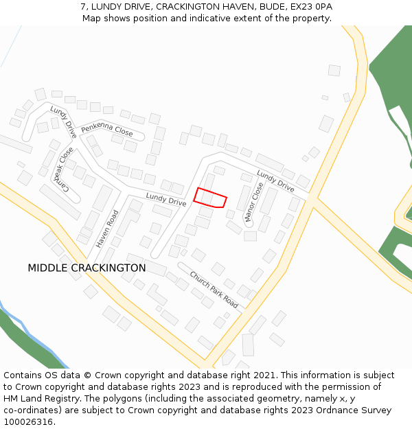 7, LUNDY DRIVE, CRACKINGTON HAVEN, BUDE, EX23 0PA: Location map and indicative extent of plot