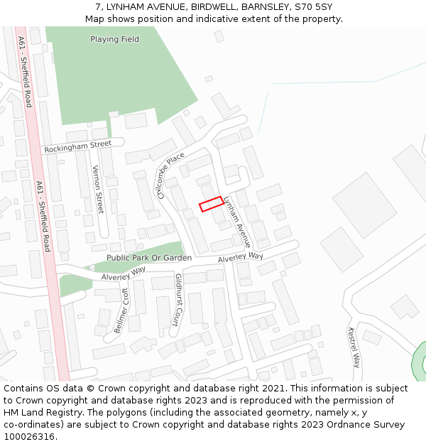 7, LYNHAM AVENUE, BIRDWELL, BARNSLEY, S70 5SY: Location map and indicative extent of plot