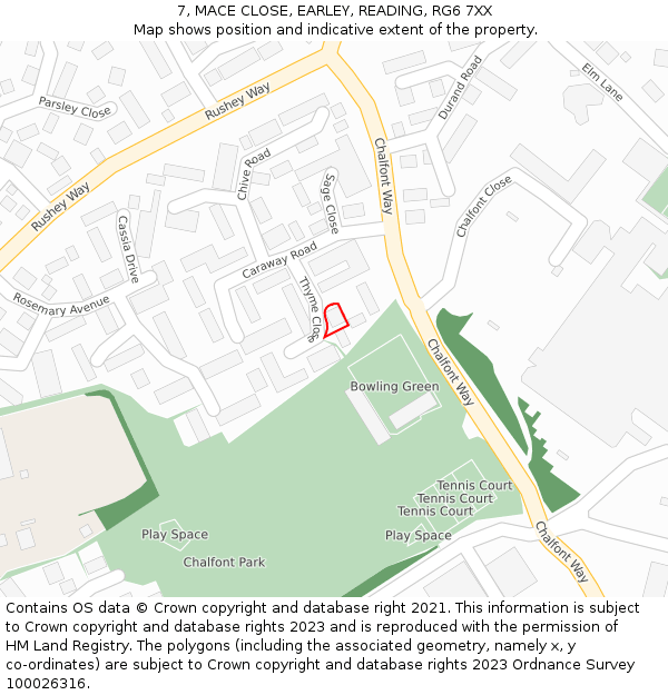 7, MACE CLOSE, EARLEY, READING, RG6 7XX: Location map and indicative extent of plot