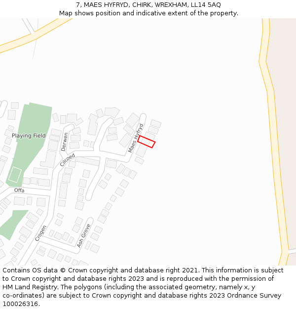 7, MAES HYFRYD, CHIRK, WREXHAM, LL14 5AQ: Location map and indicative extent of plot