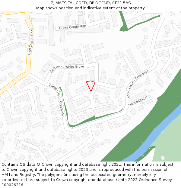 7, MAES TAL COED, BRIDGEND, CF31 5AS: Location map and indicative extent of plot