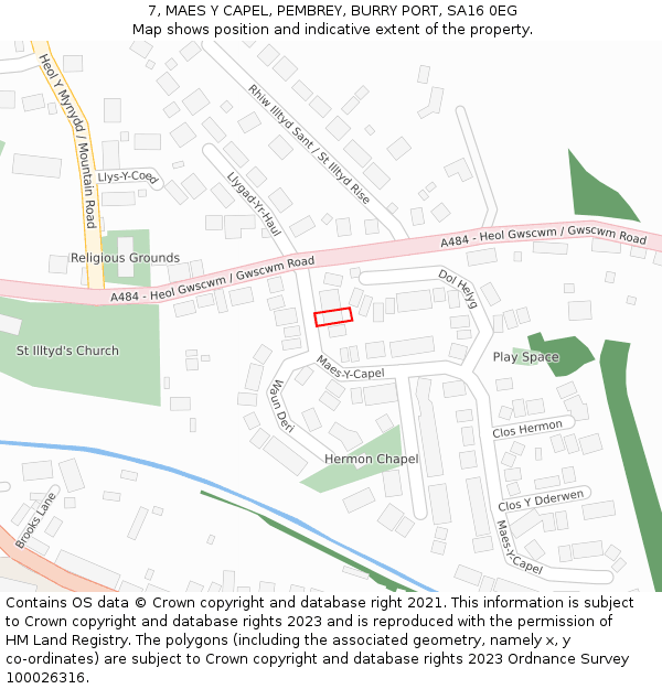 7, MAES Y CAPEL, PEMBREY, BURRY PORT, SA16 0EG: Location map and indicative extent of plot