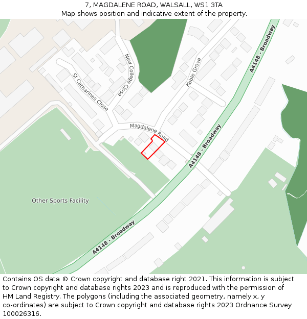 7, MAGDALENE ROAD, WALSALL, WS1 3TA: Location map and indicative extent of plot