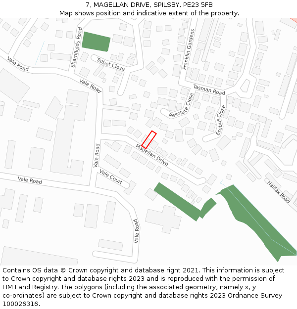 7, MAGELLAN DRIVE, SPILSBY, PE23 5FB: Location map and indicative extent of plot