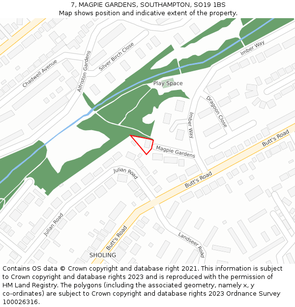 7, MAGPIE GARDENS, SOUTHAMPTON, SO19 1BS: Location map and indicative extent of plot