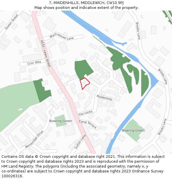 7, MAIDENHILLS, MIDDLEWICH, CW10 9PJ: Location map and indicative extent of plot