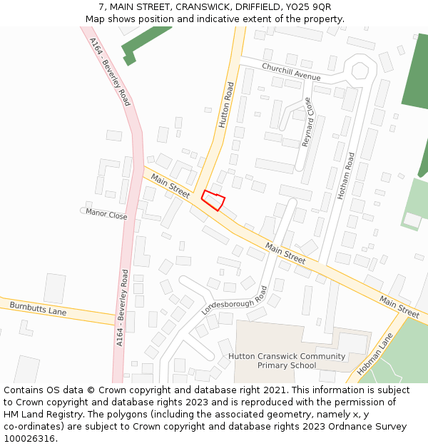 7, MAIN STREET, CRANSWICK, DRIFFIELD, YO25 9QR: Location map and indicative extent of plot