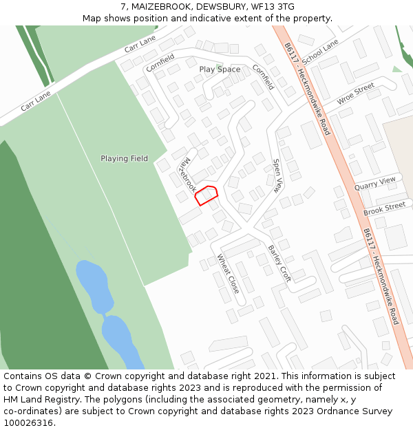7, MAIZEBROOK, DEWSBURY, WF13 3TG: Location map and indicative extent of plot