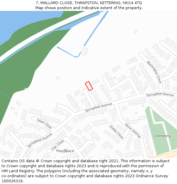 7, MALLARD CLOSE, THRAPSTON, KETTERING, NN14 4TQ: Location map and indicative extent of plot