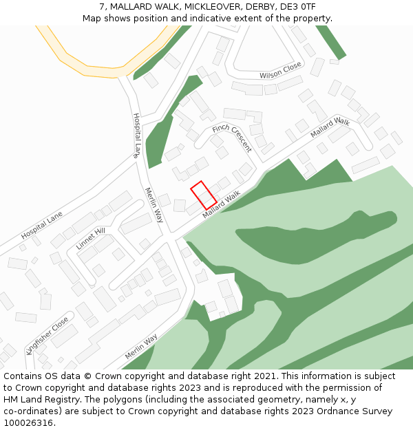 7, MALLARD WALK, MICKLEOVER, DERBY, DE3 0TF: Location map and indicative extent of plot