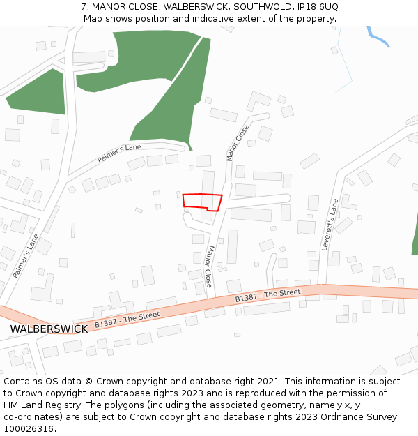 7, MANOR CLOSE, WALBERSWICK, SOUTHWOLD, IP18 6UQ: Location map and indicative extent of plot