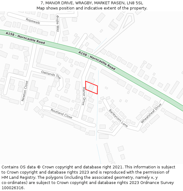 7, MANOR DRIVE, WRAGBY, MARKET RASEN, LN8 5SL: Location map and indicative extent of plot