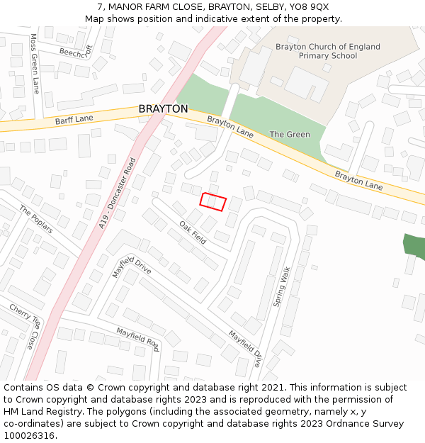 7, MANOR FARM CLOSE, BRAYTON, SELBY, YO8 9QX: Location map and indicative extent of plot