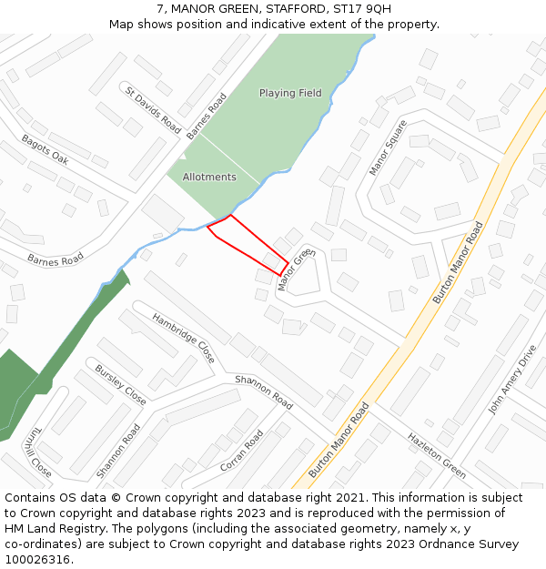 7, MANOR GREEN, STAFFORD, ST17 9QH: Location map and indicative extent of plot