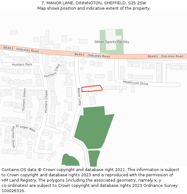 7, MANOR LANE, DINNINGTON, SHEFFIELD, S25 2SW: Location map and indicative extent of plot