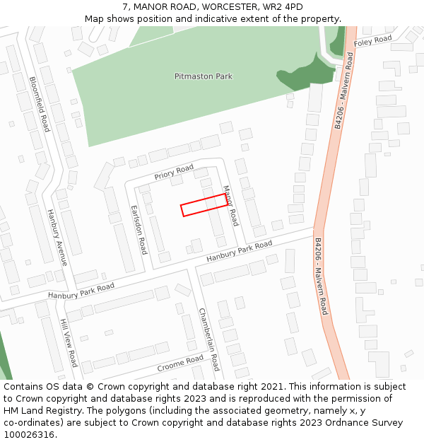 7, MANOR ROAD, WORCESTER, WR2 4PD: Location map and indicative extent of plot