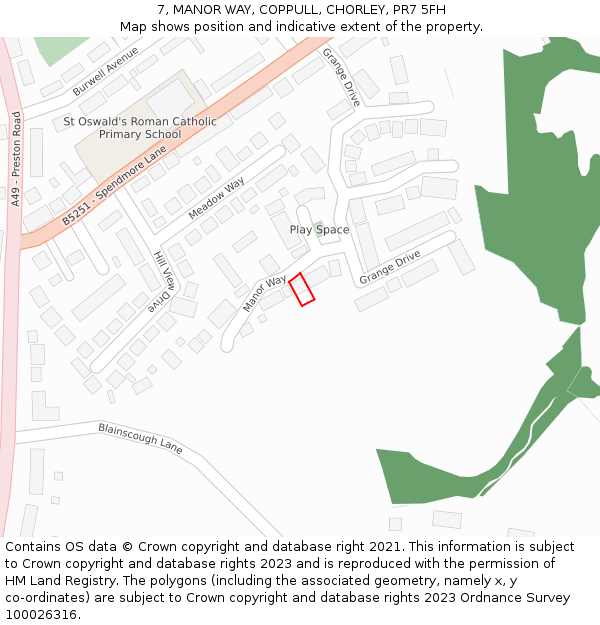 7, MANOR WAY, COPPULL, CHORLEY, PR7 5FH: Location map and indicative extent of plot