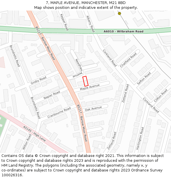 7, MAPLE AVENUE, MANCHESTER, M21 8BD: Location map and indicative extent of plot