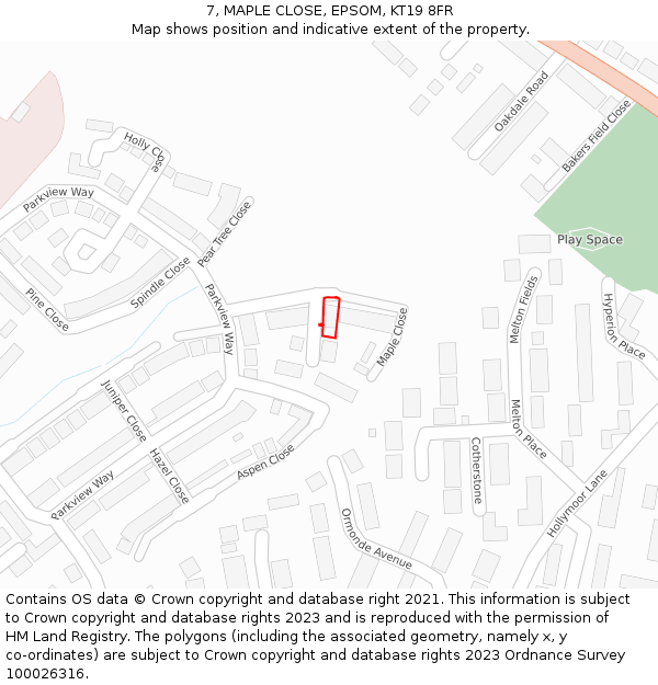 7, MAPLE CLOSE, EPSOM, KT19 8FR: Location map and indicative extent of plot