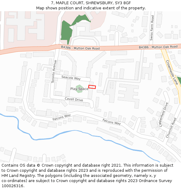 7, MAPLE COURT, SHREWSBURY, SY3 8GF: Location map and indicative extent of plot